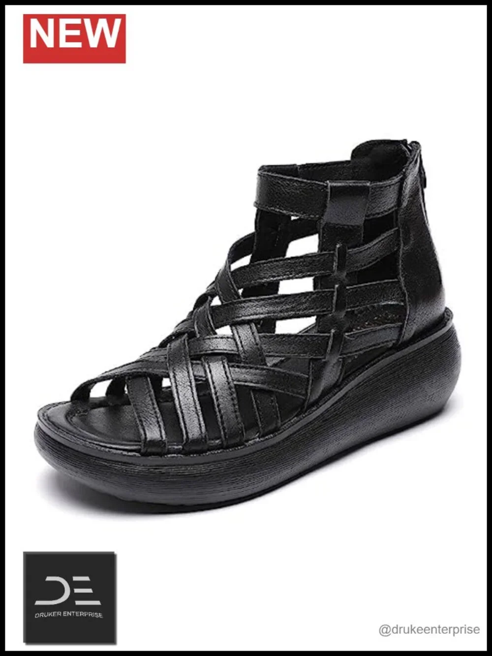 Womens High Top Leather Gladiator Wedge Sandals Back Zipper Cutout Breathable